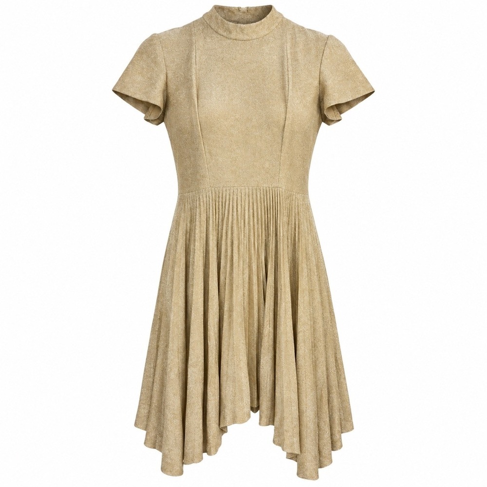 Vtg Womens Dress Sz S Fairy Metallic Party Sparkle Short Pleated Sparkle Boho